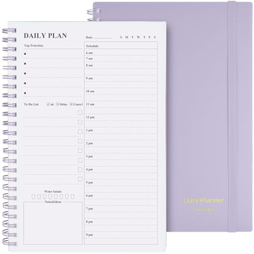 Asten Daily Planner Notebook Undated To Do List with Hourly Schedules Spiral Binding Appointment Planner for Men Women ADHDFriendly Purple 83 x 58 - Image 1