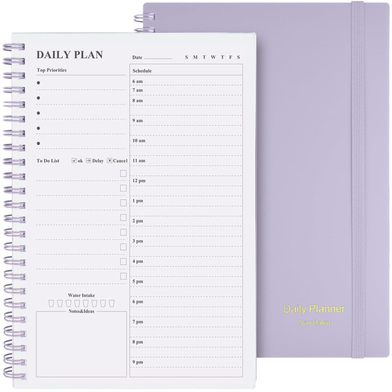Asten Daily Planner Notebook Undated To Do List with Hourly Schedules Spiral Binding Appointment Planner for Men Women ADHDFriendly Purple 83 x 58 - Image 2