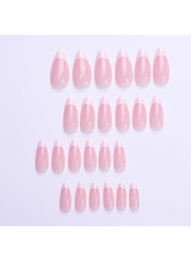 THEMIDI. French Tip Press On Nails Almond Shape Nude Pink with White Tips Glossy Artificial Nails Set Full Cover Fake Nails Reusable Stick On Nails Soft Gel Acrylic Nail Kit Elegant Minimalist Nails For Women Daily Wear Office Wedding Eid Party Salon Style Long Lasting Damage Free Nails - Image 3