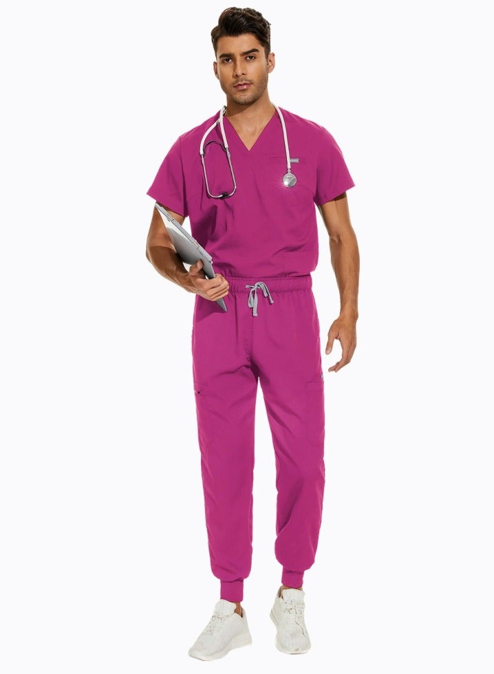 Loquat Medical Uniform Scrubs Set Medical Scrubs Solid Color 2 Piece Set Top and Pants Suit Rose Pink - Image 3