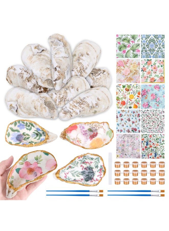 APUDWN 16 Set Oyster Shells for Crafts 4-5 Inch DIY Natural Concave Oyster Shell Craft Kits with Decoupage Paper Napkin Glue Paint and Brushes for Christmas, Beach Themes, Bridal Shower, Wedding Decor - Image 1