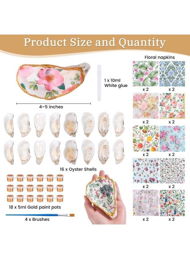 APUDWN 16 Set Oyster Shells for Crafts 4-5 Inch DIY Natural Concave Oyster Shell Craft Kits with Decoupage Paper Napkin Glue Paint and Brushes for Christmas, Beach Themes, Bridal Shower, Wedding Decor - Image 3