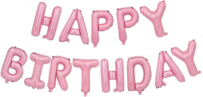 atorakushon Pink Happy Birthday Banner Foil Letters Balloons Happy Birthday Decoration For Boys Girls Boyfriend Girlfriend Husband Kids Celebrations Bunting Tags Flag Decorative Items Decor - Image 1