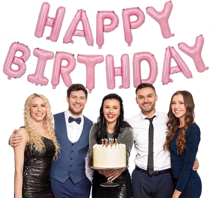 atorakushon Pink Happy Birthday Banner Foil Letters Balloons Happy Birthday Decoration For Boys Girls Boyfriend Girlfriend Husband Kids Celebrations Bunting Tags Flag Decorative Items Decor - Image 3