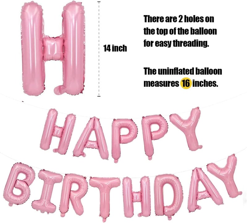 atorakushon Pink Happy Birthday Banner Foil Letters Balloons Happy Birthday Decoration For Boys Girls Boyfriend Girlfriend Husband Kids Celebrations Bunting Tags Flag Decorative Items Decor - Image 5