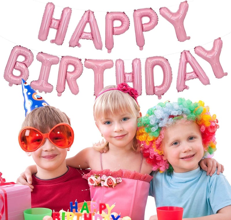 atorakushon Pink Happy Birthday Banner Foil Letters Balloons Happy Birthday Decoration For Boys Girls Boyfriend Girlfriend Husband Kids Celebrations Bunting Tags Flag Decorative Items Decor - Image 2