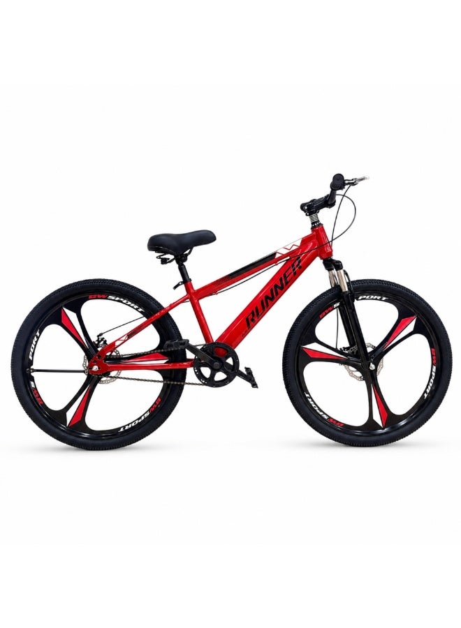 RUNNER MAG 26" Bicycle with 3-Spoke Mag Alloy Wheels, Dual Disc Brakes, Front Suspension, Carbon Steel Frame, Quick Release Seat, Fully Assembled - Image 1