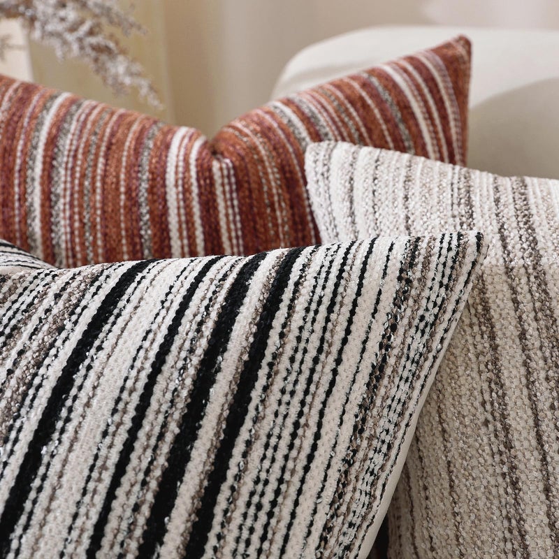 QDTTSRY Chenille Throw Decorative Pillow Covers 18x18 Set of 2, Textured Striped Boho Couch Pillow Covers, Cozy Neutral Farmhouse Cushion Cover for Couch Sofa Bedroom Living Room, Black - Image 5