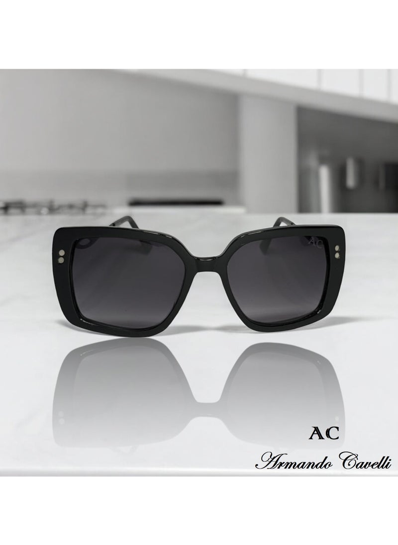 Armando Cavelli - Authentic Armando Cavelli sunglasses, crafted from carefully selected premium acetate for a luxurious look and longevity with extensive use. This model combines modernity and classic style, with a raw black acetate front and gunmetal -plated metal temples to complete your luxury look. Comes with premium polymer lenses offer UV400 protection in a gradient grey. - Image 1