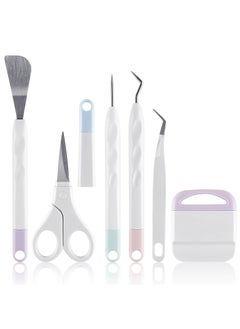 KASTWAVE 6 Pieces of Craft Vinyl Weeding Tools Set, Hook Weeder Scraper Spatula Tweezers Scissors for Die-Cutting Cardstock Scrapbooking DIY Silhouette Embossing Lettering Tools  - Image 1
