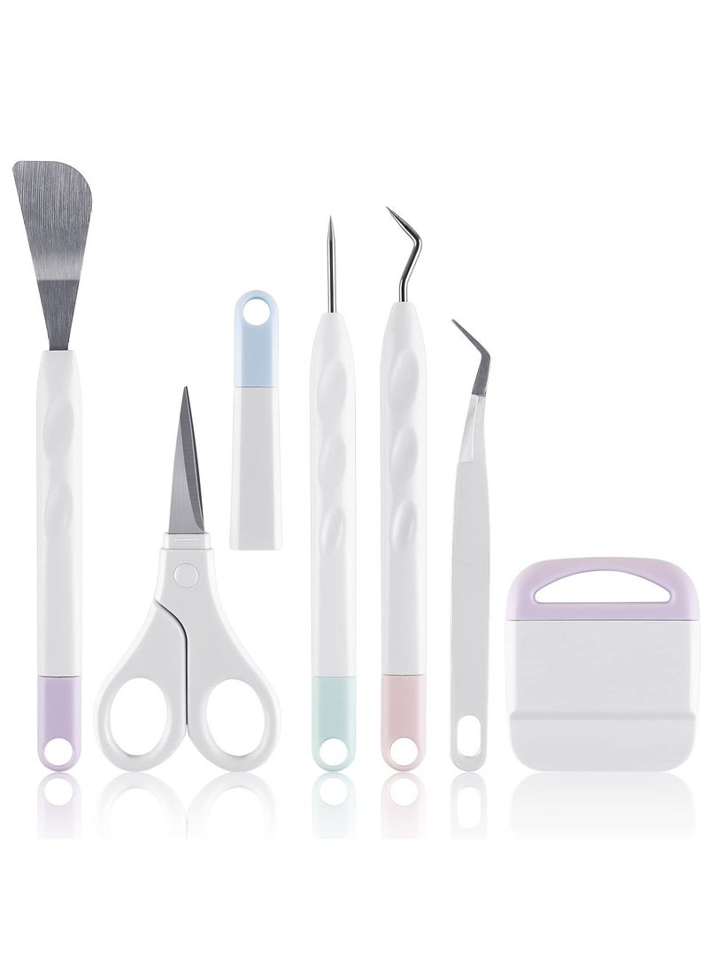 KASTWAVE 6 Pieces of Craft Vinyl Weeding Tools Set, Hook Weeder Scraper Spatula Tweezers Scissors for Die-Cutting Cardstock Scrapbooking DIY Silhouette Embossing Lettering Tools  - Image 1