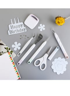 KASTWAVE 6 Pieces of Craft Vinyl Weeding Tools Set, Hook Weeder Scraper Spatula Tweezers Scissors for Die-Cutting Cardstock Scrapbooking DIY Silhouette Embossing Lettering Tools  - Image 4