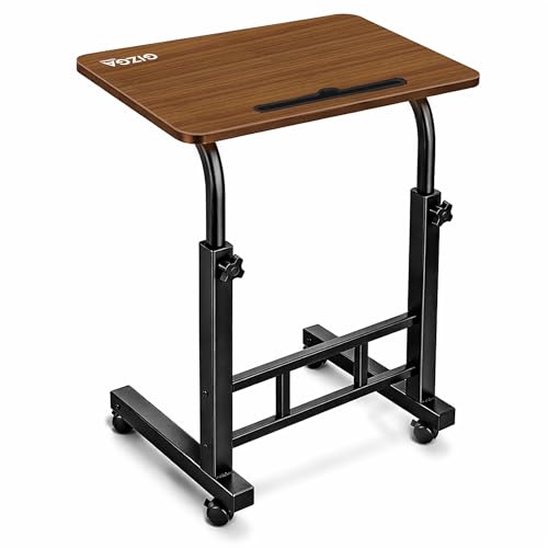 Gizga Essentials Gizga Premium Height Adjustable Laptop Table for WFH, Bed, Sofa, Office| Foldable & Portable MDF Wooden Desk| Ergonomic Trolley Table with Wheels Lock, Heavy Duty Rust Proof Metal Frame (Brown) - Image 1