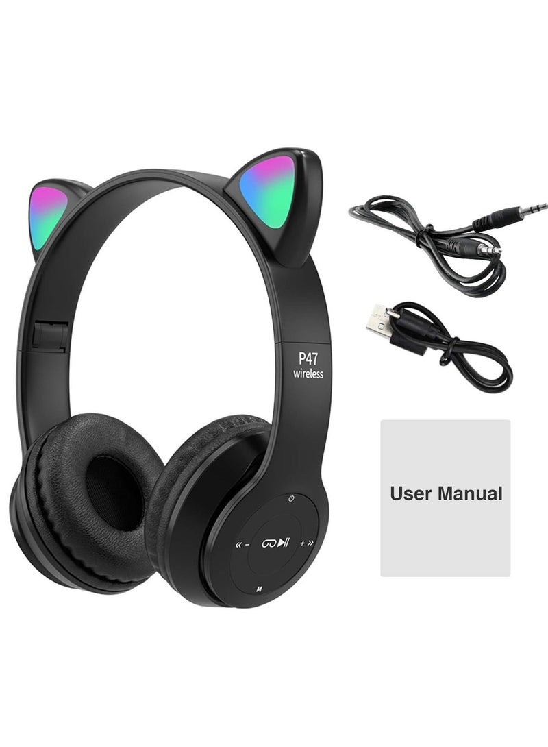 سماعات أذن لاسلكية بتصميم قطة مضيئة، مزودة بإضاءة ستيريو LED، تغطي الأذن بالكامل - Image 2