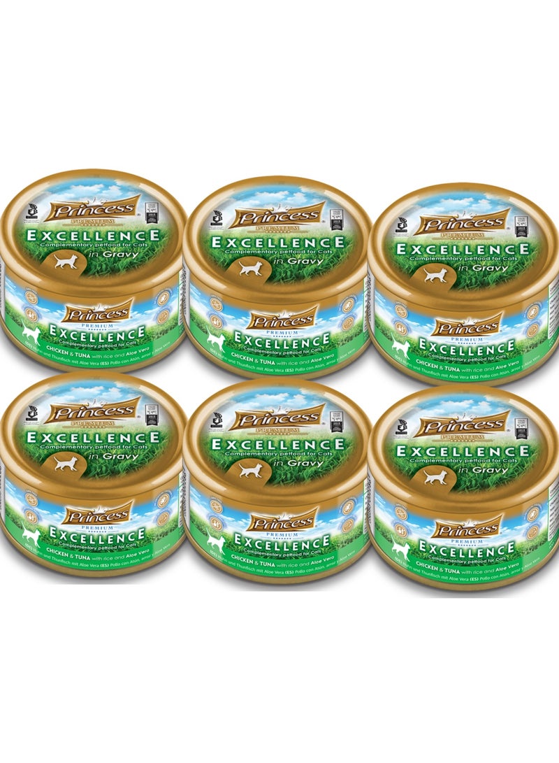 Excellence Cat Wet Food With Chicken And Tuna With Rice And Aloe Vera Flavor For Adult Cats - 6x70g - Image 1