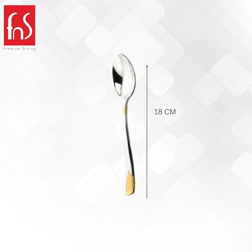 FnS August Stainless Steel 24 Karat Gold Plated Dessert Spoon | Ideal for Home, Restaurant and Kitchen |Elegant Design (Set of 6) - Image 3