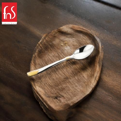 FnS August Stainless Steel 24 Karat Gold Plated Dessert Spoon | Ideal for Home, Restaurant and Kitchen |Elegant Design (Set of 6) - Image 4