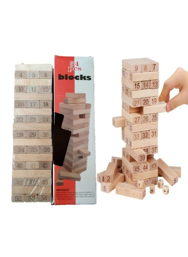 بروماس لعبة مكعبات خشبية مرقمة - ٥٤ قطعة