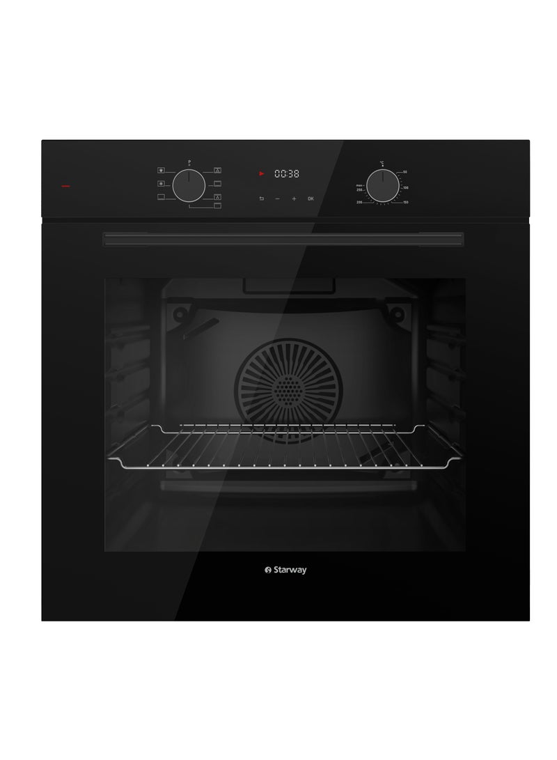 Starway 72 Lt 60x60cm 7 Cooking Programs Black Panel Built In Oven, Grill , Up & Down Heating, Cooling Fan, Digital Screen, Tray + Stand Included - Image 1