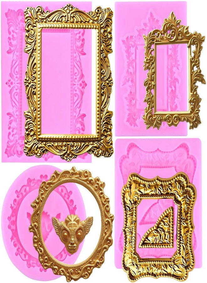 MIYAHOUSE Baroque Frame Mold Picture Frames Silicone Mold Photo Frame Fondant Molds For Cake Decoration Cupcake Topper Chocolate Candy Polymer Clay Gum Paste Set Of 4 - Image 1