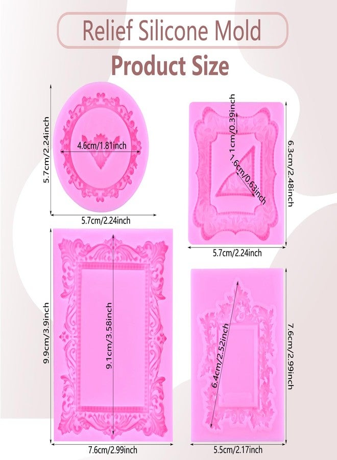 MIYAHOUSE Baroque Frame Mold Picture Frames Silicone Mold Photo Frame Fondant Molds For Cake Decoration Cupcake Topper Chocolate Candy Polymer Clay Gum Paste Set Of 4 - Image 2