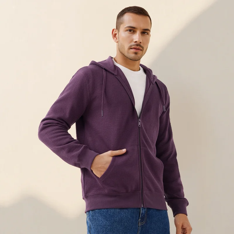 Splash FAV Men Regular Fit Waffle Textured Cotton Blend Hoodie