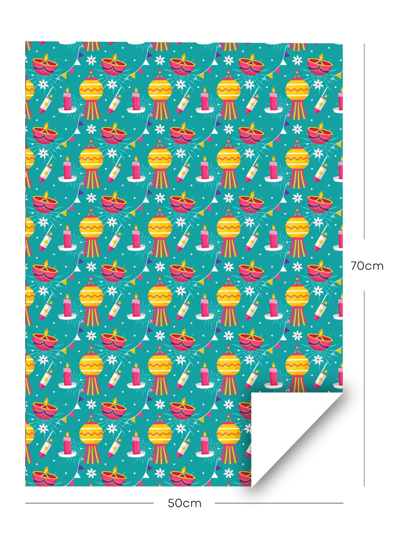 Share the Love Gift Wrapping Paper Pack – 4 Sheets (50 × 70 cm Each), Teal Festive Design with Diyas, Candles & Lanterns – Premium Wrapping Paper for Diwali, Birthdays & Celebrations - Image 2