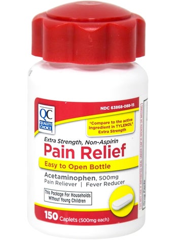 Quality Choice Easy Open Extra Strength Pain Relief, Acetaminophen 500mg Extra Strength, Pain Reliever and Fever Reducer for Headache, Backache, Toothache and Muscle Aches, 150 Count Bottle.
