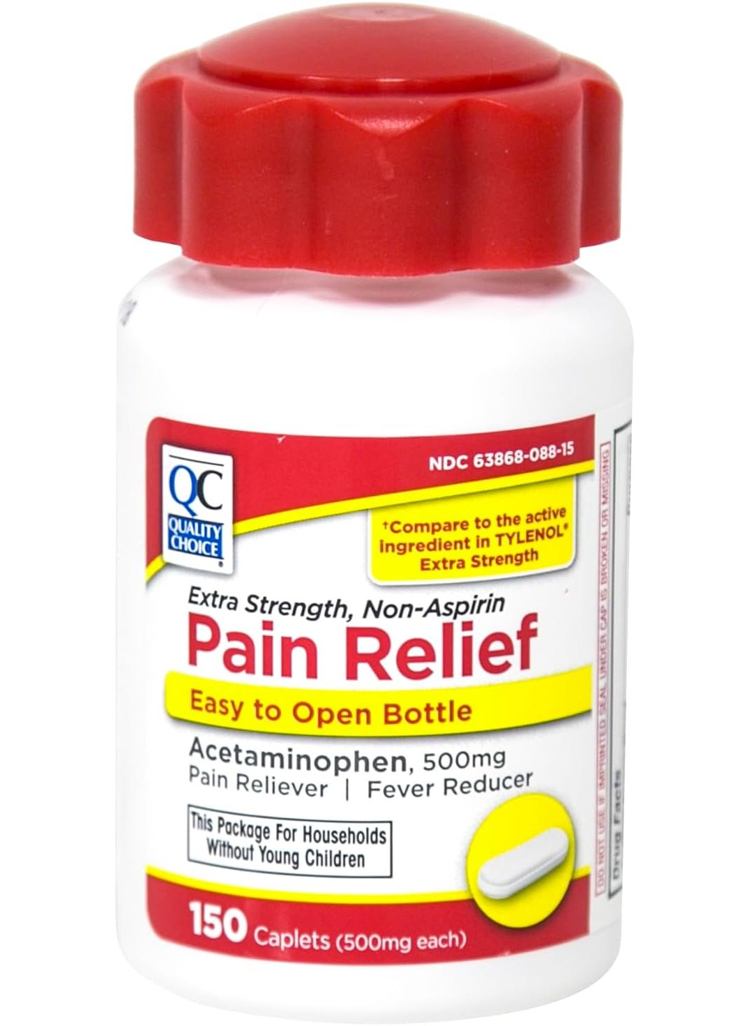 Quality Choice Quality Choice Easy Open Extra Strength Pain Relief, Acetaminophen 500mg Extra Strength, Pain Reliever and Fever Reducer for Headache, Backache, Toothache and Muscle Aches, 150 Count Bottle. 