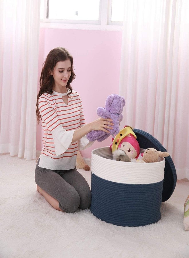 HOME FIESTA THE FIRST HOME DECOR Storage Basket with Lid, Cotton Rope Storage Baskets, Laundry Hamper, Toy Bin, for Toys Towels Blankets Storage in Living Room Baby Nursery (LD1) - Image 3
