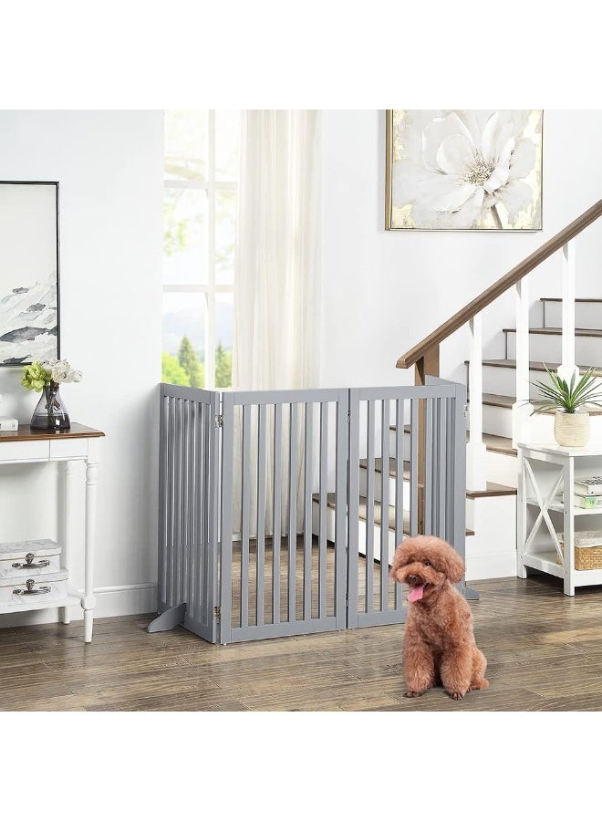 بوابة كلاب خشبية مسطحة قائمة بذاتها - قابلة للتعديل بعرض 20-80 بوصة وارتفاع 36 بوصة - حاجز داخلي طويل رمادي اللون للحيوانات الأليفة للمداخل والسلالم والأماكن المفتوحة - Image 3
