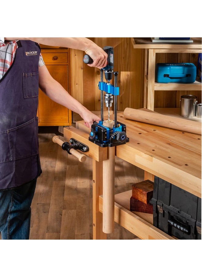 ROCKLER - Rockler Drill Guide w/Chuck Key - Full-Size Drill Press Accessories for Small Shops - 0° to 60° Angle Drill Guide w/Easy-to-Read Protractor Scale - Self-Centering Portable Drill Guide - Image 1