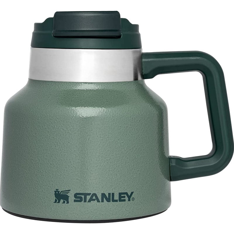 STANLEY Tough-To-Tip Admiral's Mug 20 oz | Twist-on Flip Open Lid | Wide Body with Non-Skid Rubber Base | Insulated Stainless Steel Coffee Cup | BPA-Free | Hammertone Green - Image 1