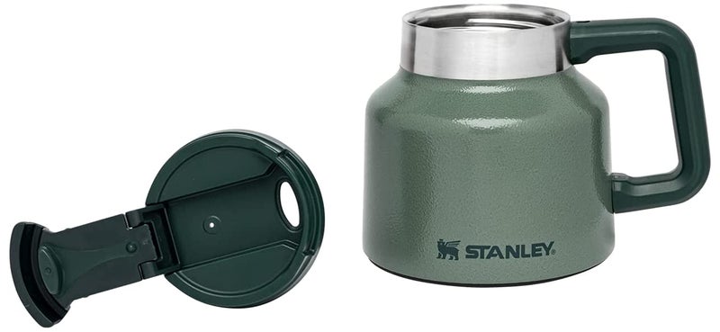STANLEY Tough-To-Tip Admiral's Mug 20 oz | Twist-on Flip Open Lid | Wide Body with Non-Skid Rubber Base | Insulated Stainless Steel Coffee Cup | BPA-Free | Hammertone Green - Image 3