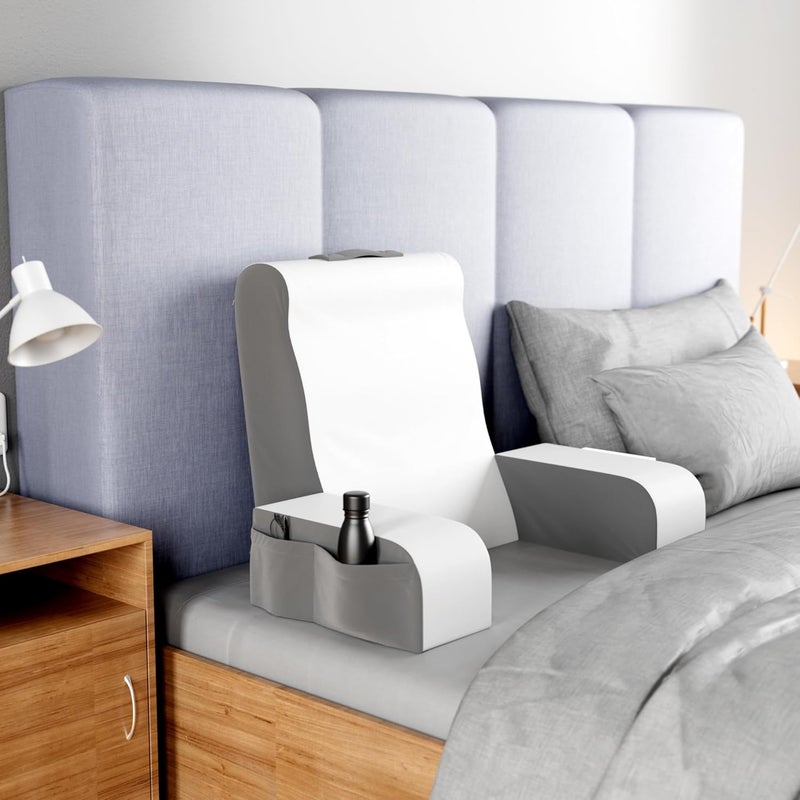 Kölbs Wedge Reading Cushion, Back Pillow for Bed Sitting Up, Cushion with Arms for TV Book Gaming Dorm Rooms, Backrest (Grey/White, Standard) - Image 2