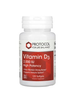 Protocol For Life Balance Protocol for Life Balance, Vitamin D3, High Potency, 2,000 IU, 120 Softgels  - Image 1