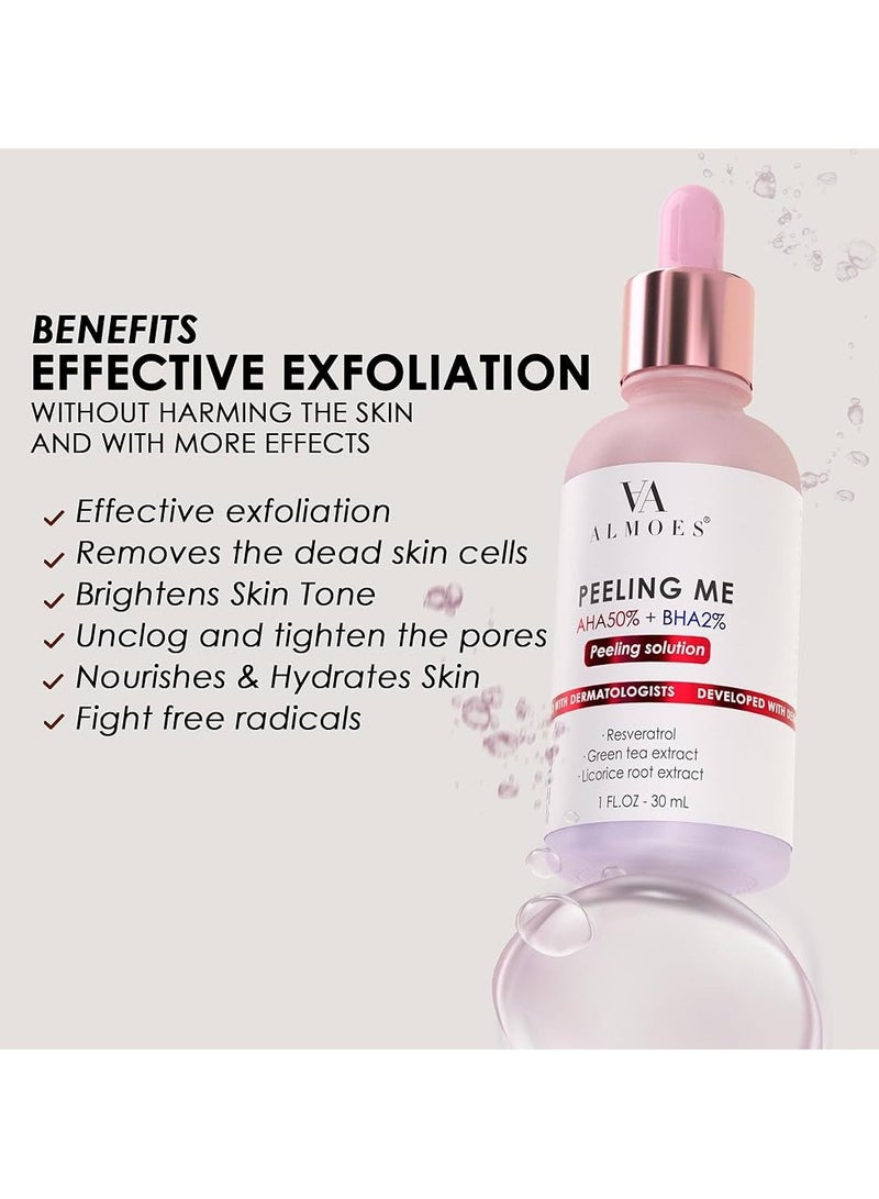 Va Skin Peeling Solution Licorice Root Resveratrol Green Tea Extract, 50%AHA 2% BHB 30ml - Image 4