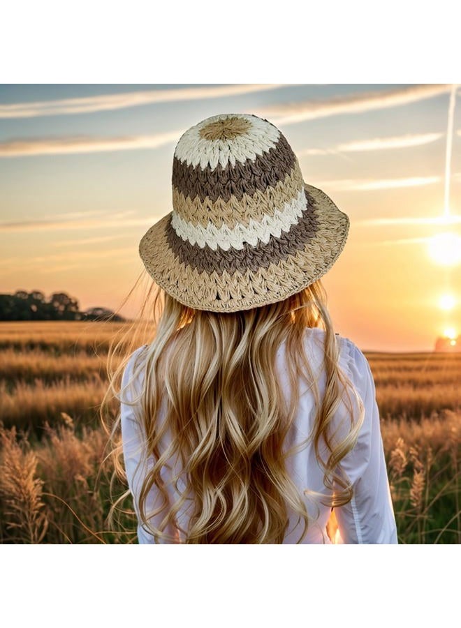 Askljeby Floppy Big Beach Straw Hats for Women Foldable Summer Wide Brim Packable Sun Hat Womens Travel Straw Fedora Hat, Floral-5, 7 1/8-7 1/4 - Image 3