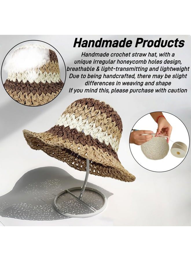 Askljeby Floppy Big Beach Straw Hats for Women Foldable Summer Wide Brim Packable Sun Hat Womens Travel Straw Fedora Hat, Floral-5, 7 1/8-7 1/4 - Image 5