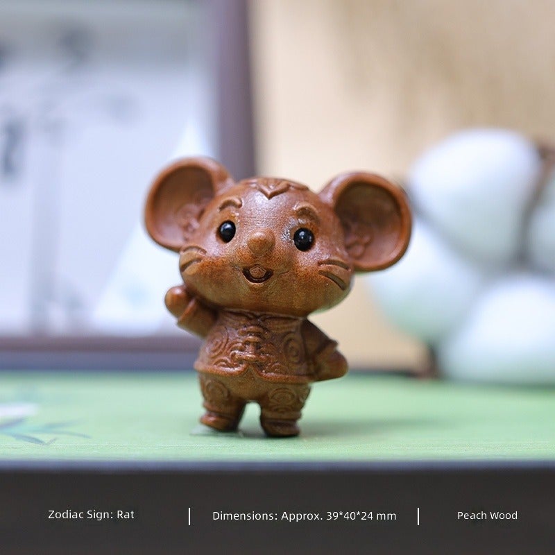 Cute Wood 12‑Zodiac Animal Keychain Pendant,Hand‑Carved Wooden Tassel Bag Charm Hanging Ornament Gift - Image 1