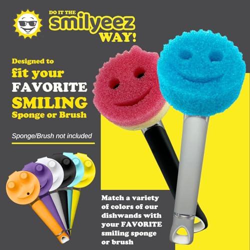 Smilyeez The Original Smiling Handle with Soap Dispensing for Scrub Daddy (Reg. TM) Sponge and Scrub Moji Sponge (White) - Image 4