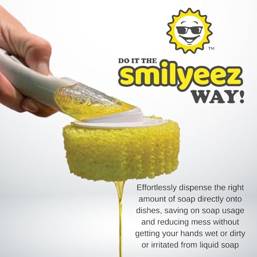 Smilyeez The Original Smiling Handle with Soap Dispensing for Scrub Daddy (Reg. TM) Sponge and Scrub Moji Sponge (White) - Image 5