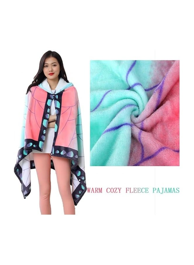 Anime Demon Wearable Blanket Hoodie Blanket Tanjiro Cosplay Cape Shawl Wrap Nap Quilt 160*100 cm / 63*40 inches  - Image 3