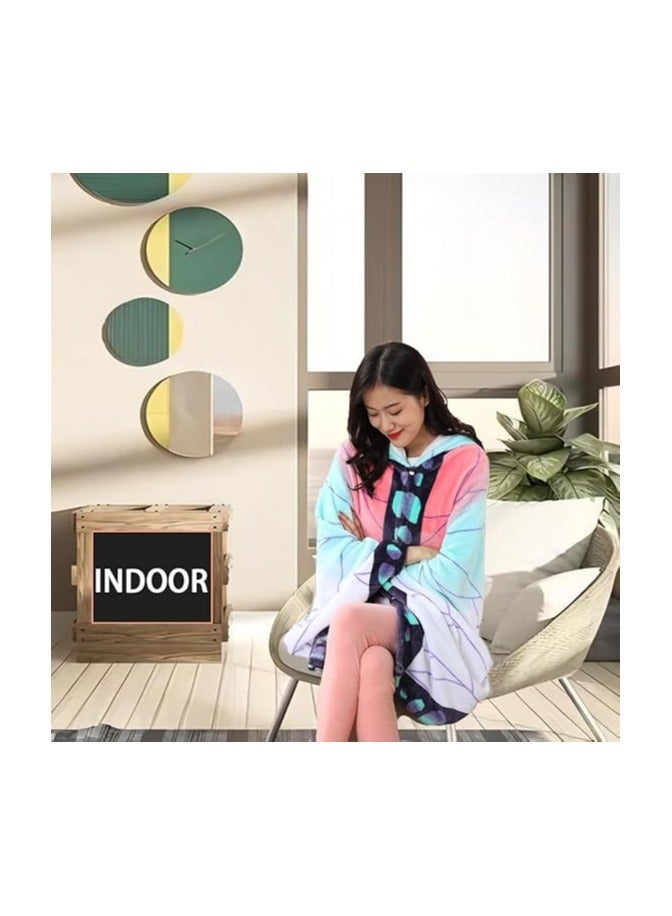 Anime Demon Wearable Blanket Hoodie Blanket Tanjiro Cosplay Cape Shawl Wrap Nap Quilt 160*100 cm / 63*40 inches  - Image 4