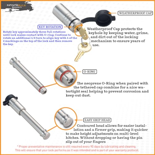 InfiniteRule Security 61654 | 3 Pack Mixed 2.5, Keyed Alike, Hitch Locks for Gen-Y Hitch Mega Duty 32K LB Series - Includes Lock for 2.5" Receiver - Image 5