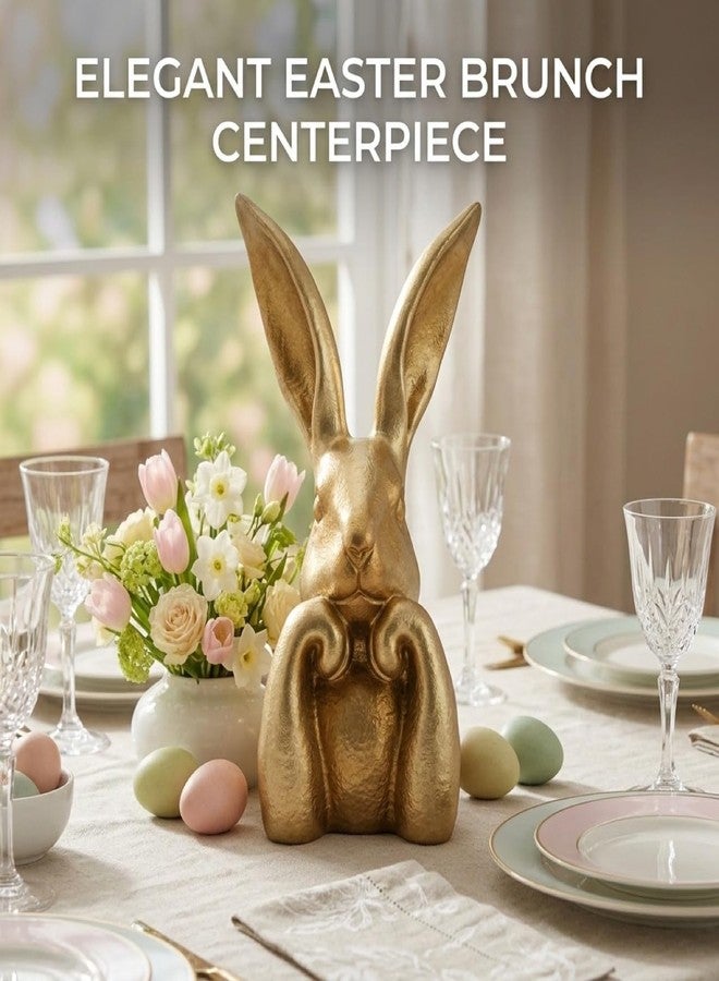 Pure Compression Easter Bunny Decor for Home - Gold Brass Thinking Bunnies Figurines Statues Home Decor - Spring Decorative Rabbits - Image 3