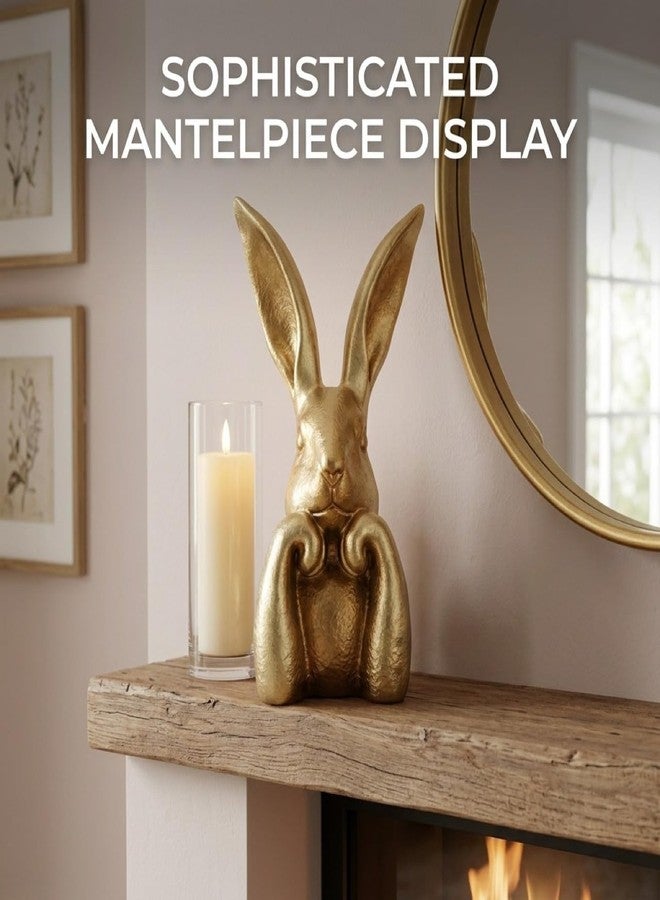 Pure Compression Easter Bunny Decor for Home - Gold Brass Thinking Bunnies Figurines Statues Home Decor - Spring Decorative Rabbits - Image 4