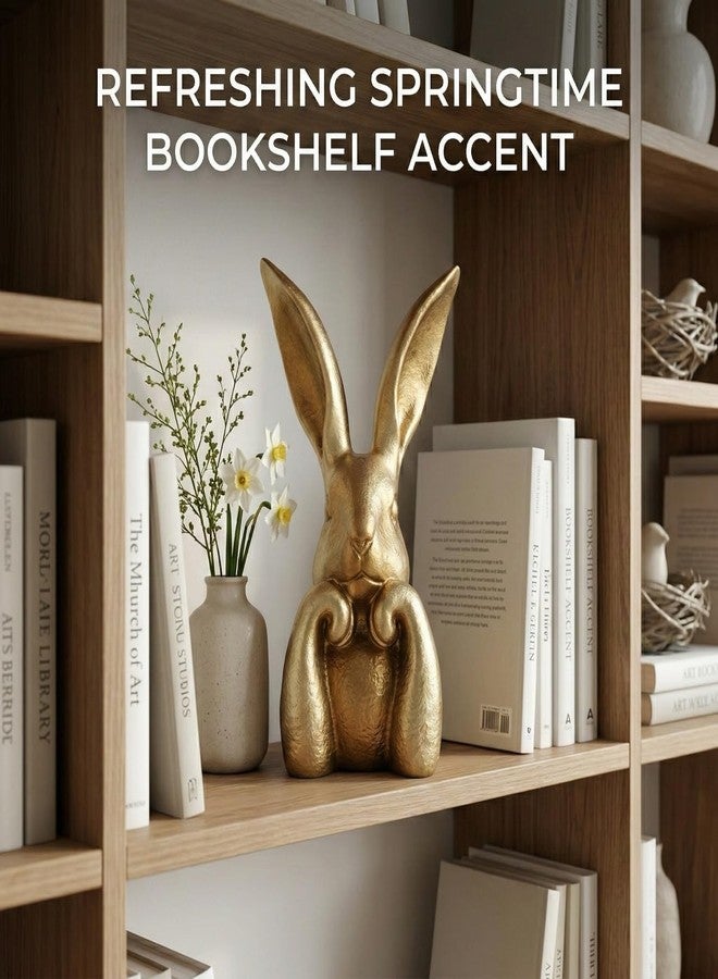 Pure Compression Easter Bunny Decor for Home - Gold Brass Thinking Bunnies Figurines Statues Home Decor - Spring Decorative Rabbits - Image 5