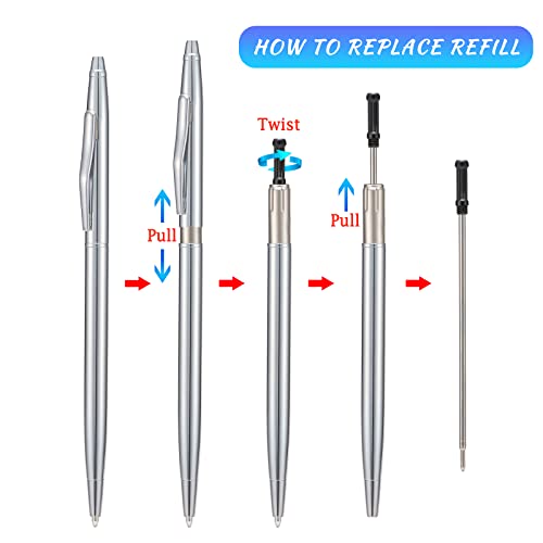 Wikult 6 Pieces Wikult Silver Slim Metal Ballpoint Pen, 1mm Medium Point Black Ink Smooth Writing, for Business Office Teacher Student Wedding Guest - Image 3