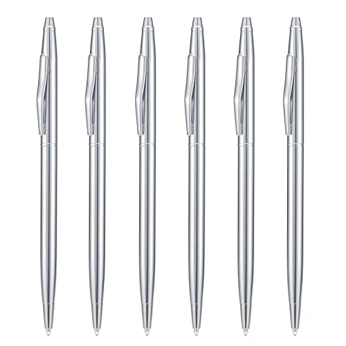 Wikult 6 Pieces Wikult Silver Slim Metal Ballpoint Pen, 1mm Medium Point Black Ink Smooth Writing, for Business Office Teacher Student Wedding Guest - Image 1